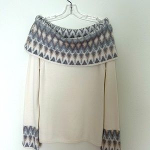 WHBM CREAM w/ Argyle design off the Shoulder Sweater